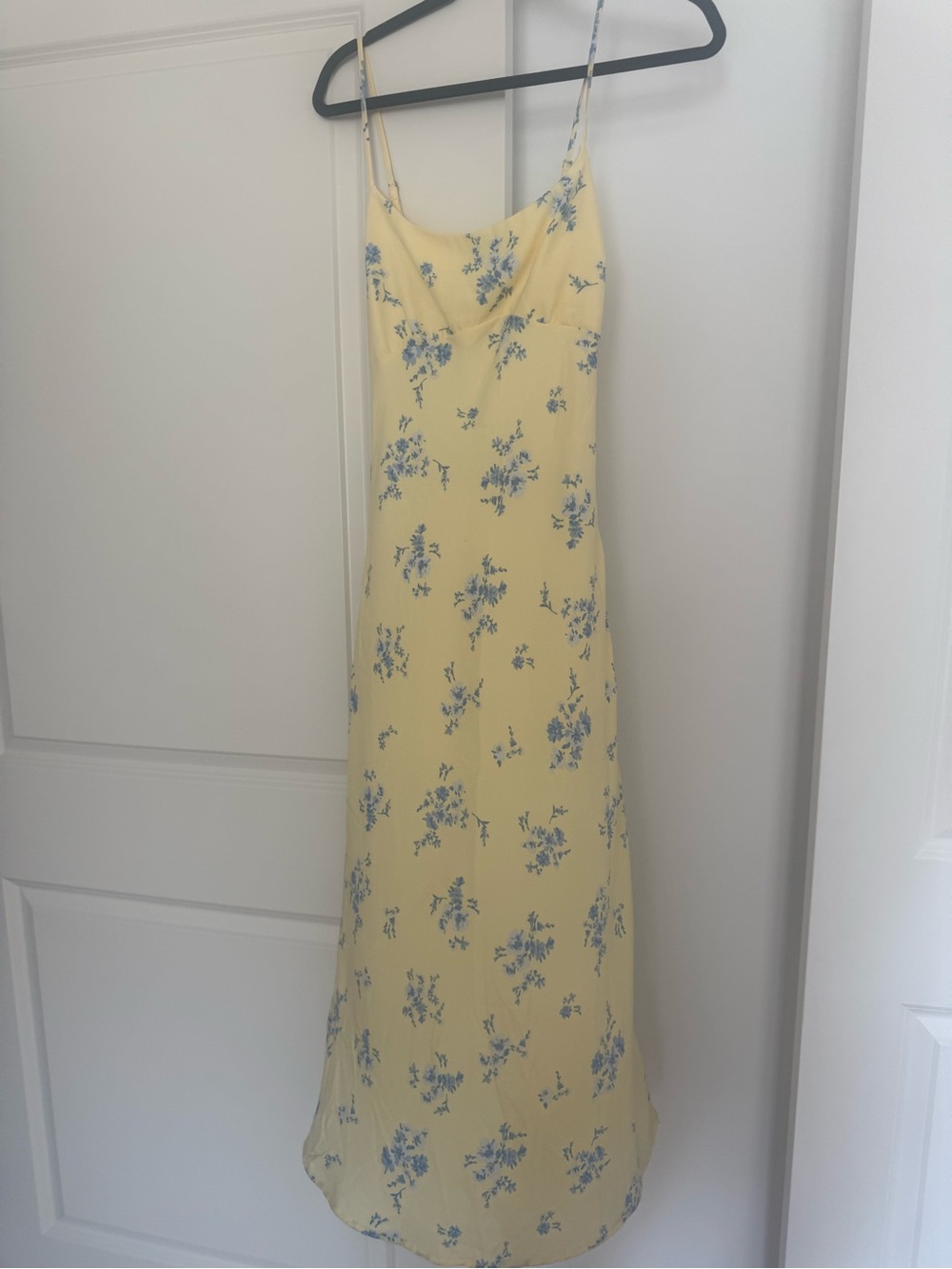 Hollister Yellow Maxi Slip Dress with Blue Floral Print